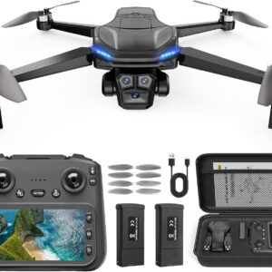 GPS Drone with Camera for Adults - 4K Drone with 4.5” FPV Screen Controller, 60 Min Flight, Brushless Motor Foldable Quadcopter, Auto Return, Follow Me, 3 Speed Modes for Beginners - Gift Under 249g